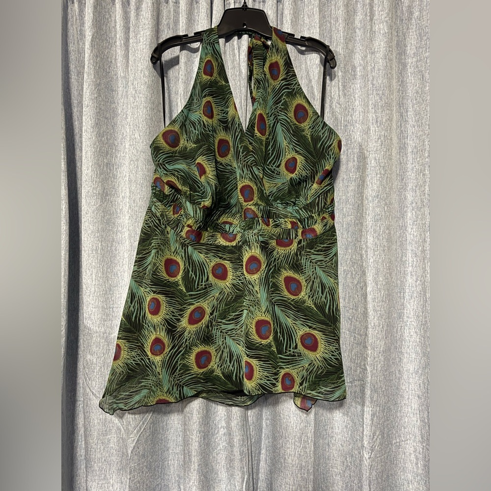 Lane Bryant Peacock Feather Print Halter Top 26 NWT
